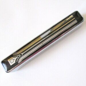 Vintage Art Deco Straight Razor Chrome Metal Case Vanity Piece Hinged Lid 7"